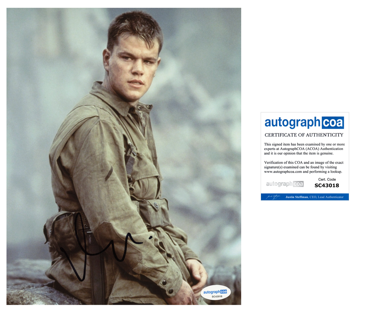 Matt Damon Saving Private Ryan Signed Autograph 8x10 Photo ACOA matt-damon-saving-private-ryan-signed-autograph-8x10-photo-acoa