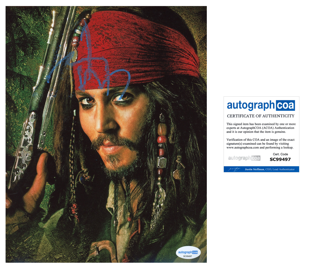 Johnny Depp Pirates Signed Autograph 8x10 Photo ACOA | Outlaw Hobbies