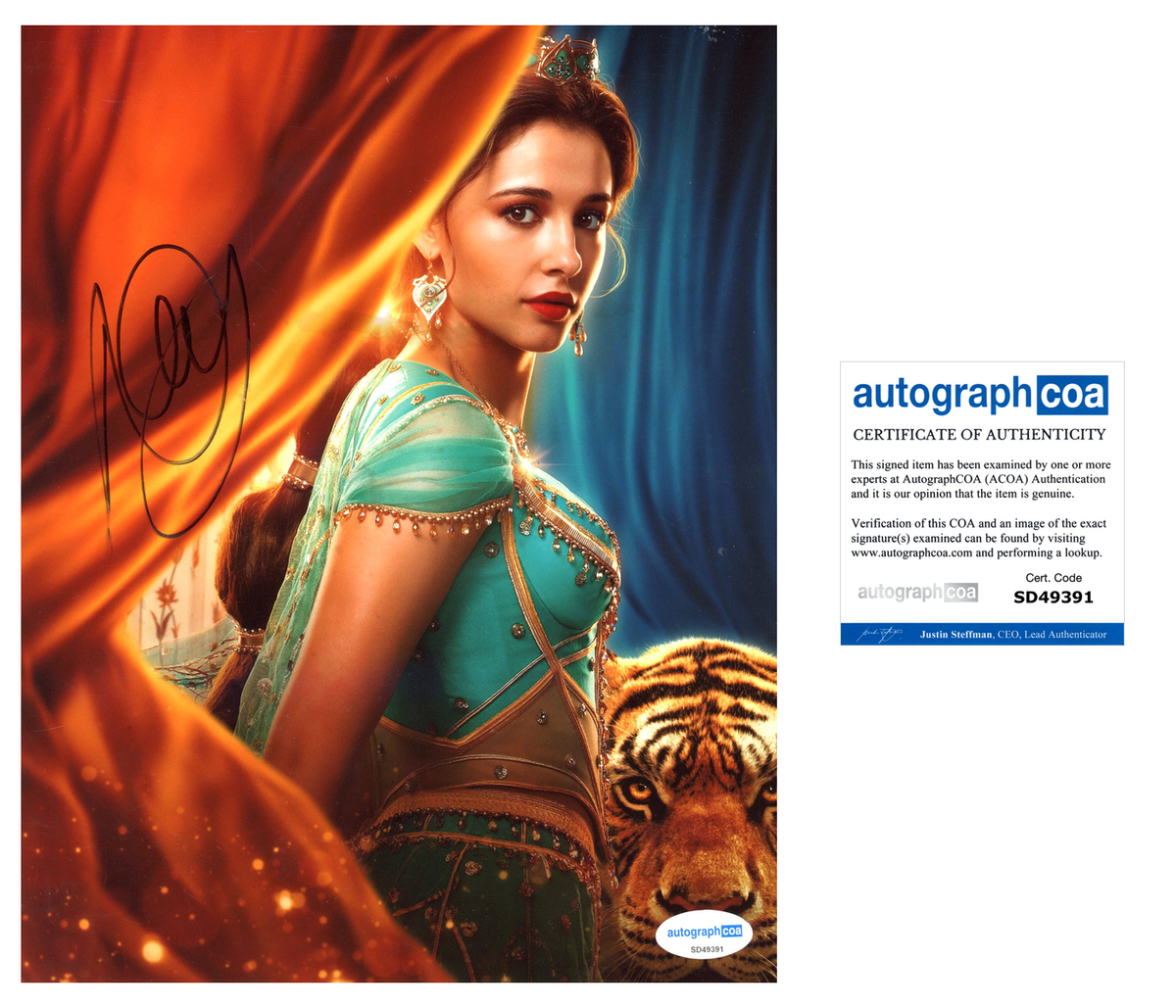 Naomi Scott Aladdin Signed Autograph 8x10 pHoto ACOA– Outlaw