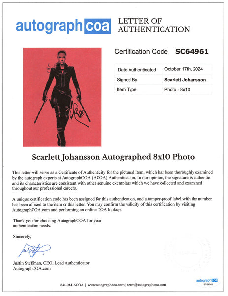 Scarlett Johansson Black Widow Sexy Signed Autograph 8x10 Photo ACOA LOA