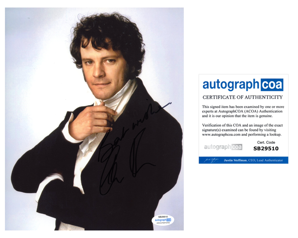 Colin Firth Pride and Prejudice Signed Autograph 8x10 Photo ACOA