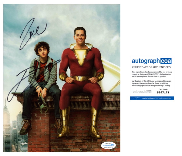 Zachary Levi & Jack Dylan Grazer Shazam Signed Autograph 8x10 Photo ACOA
