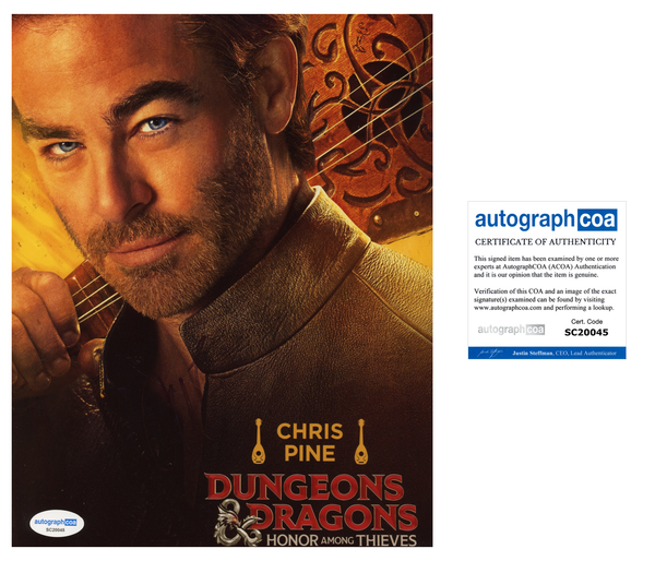 Chris Pine Dungeons Dragons Signed Autograph 8x10 Photo ACOA