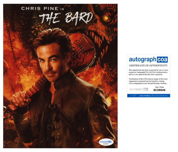 Chris Pine Dungeons Dragons Signed Autograph 8x10 Photo ACOA