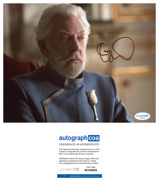 Donald Sutherland Hunger Games Signed Autograph 8x10 Photo ACOA