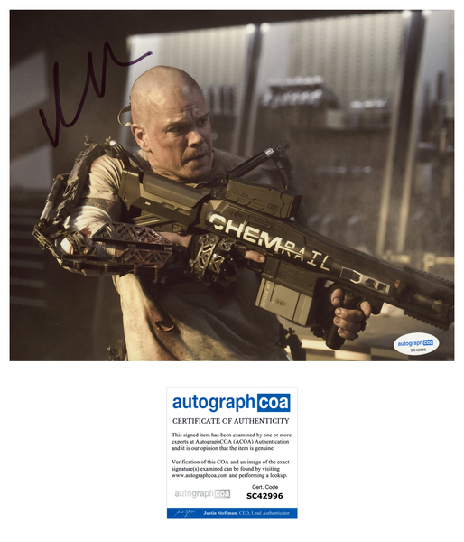 Matt Damon Elysium Signed Autograph 8x10 Photo ACOA