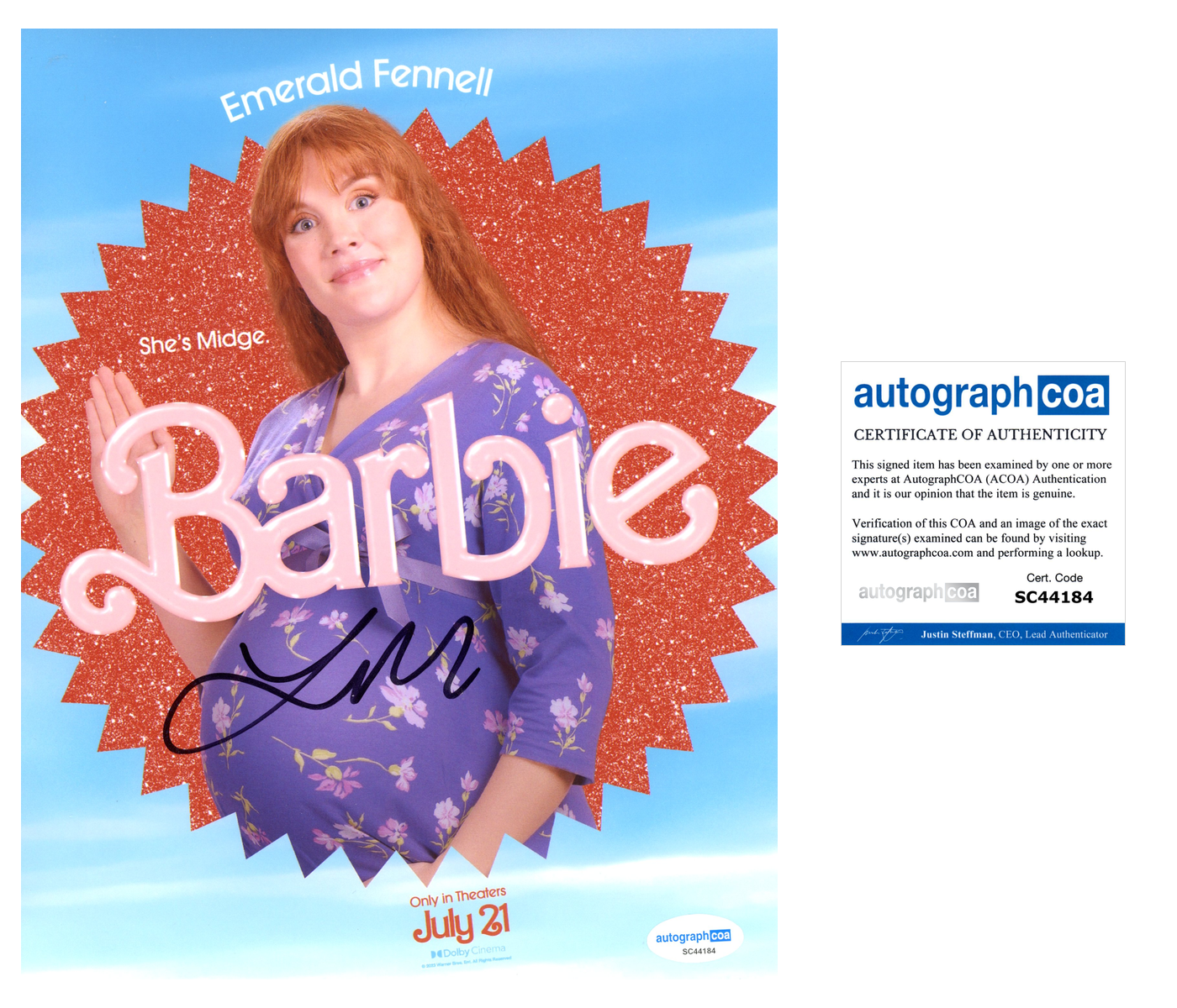 Emerald Fennell Barbie Signed Autograph 8x10 Photo ACOA– Outlaw
