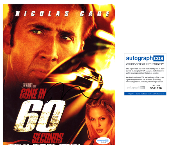 Nicolas Cage Gone in 60 Signed Autograph 8x10 Photo ACOA