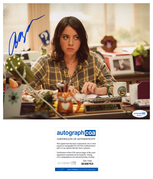 Aubrey Plaza Parks and Recreation Signed Autograph 8x10 Photo ACOA