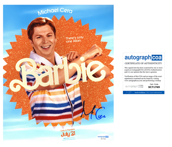 Michael Cera Barbie Signed Autograph 8x10 Photo ACOA