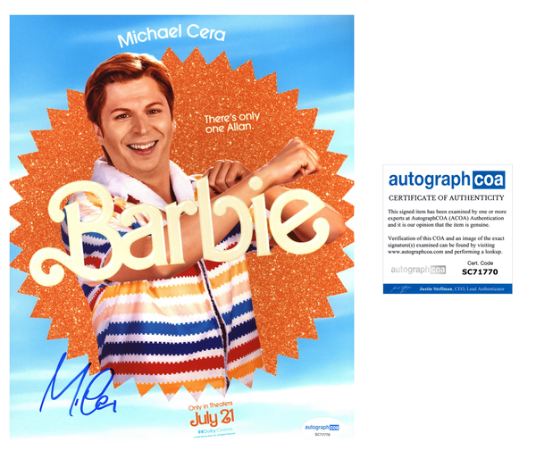 Michael Cera Barbie Signed Autograph 8x10 Photo ACOA