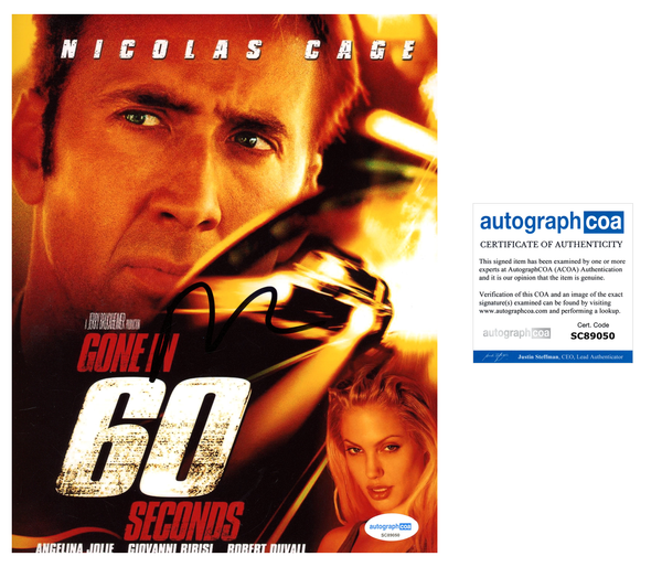 Nicolas Cage Gone in 60 Signed Autograph 8x10 Photo ACOA