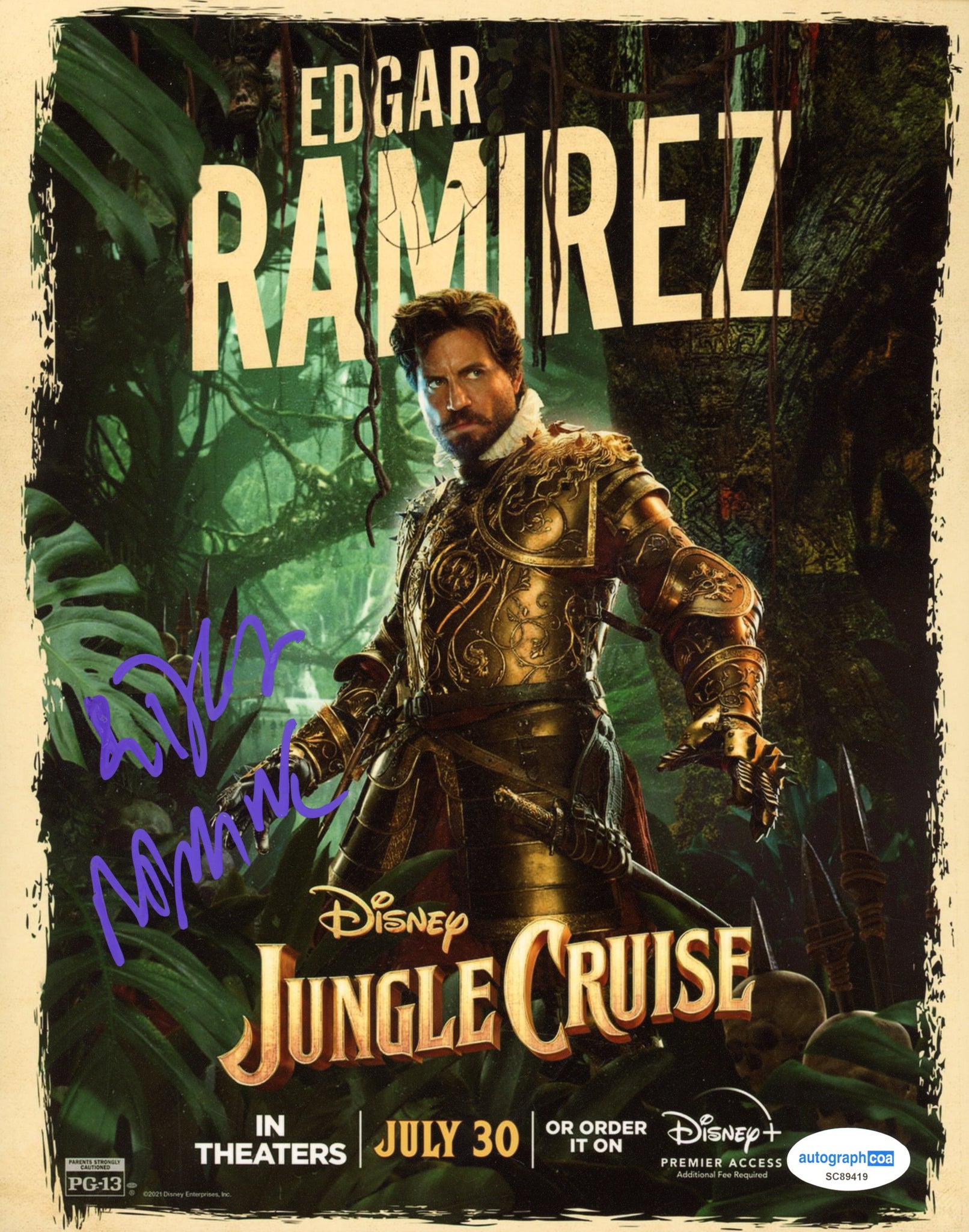 Edgar Ramirez Jungle Cruise Signed Autograph 8x10 Photo ACOA