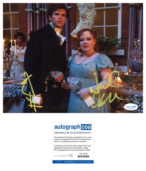 Luke Newton Nicola Coughlan Bridgerton Signed Autograph 8x10 Photo ACOA