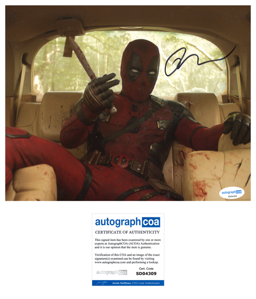 Ryan Reynolds Deadpool Signed Autograph 8x10 Photo ACOA