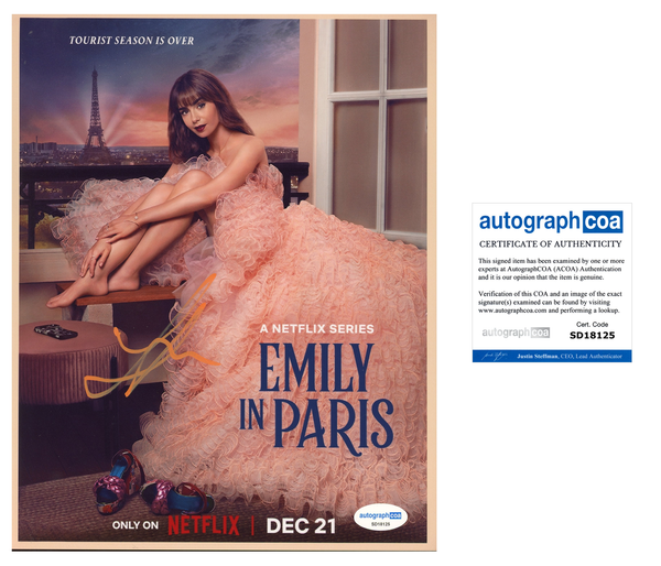 Lily Collins Emily in Paris Signed Autograph 8x10 Photo ACOA