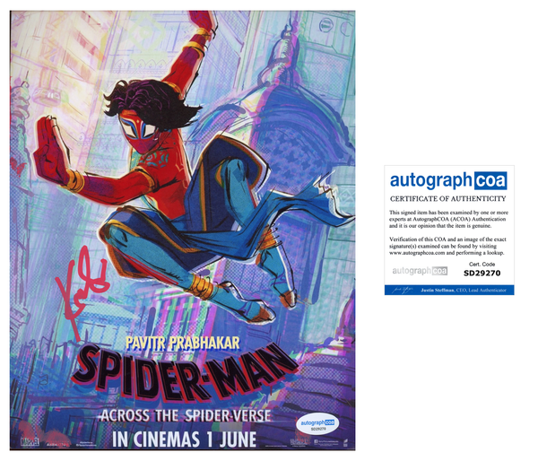 Karan Soni Across The Spider-Verse Signed Autograph 8x10 Photo ACOA