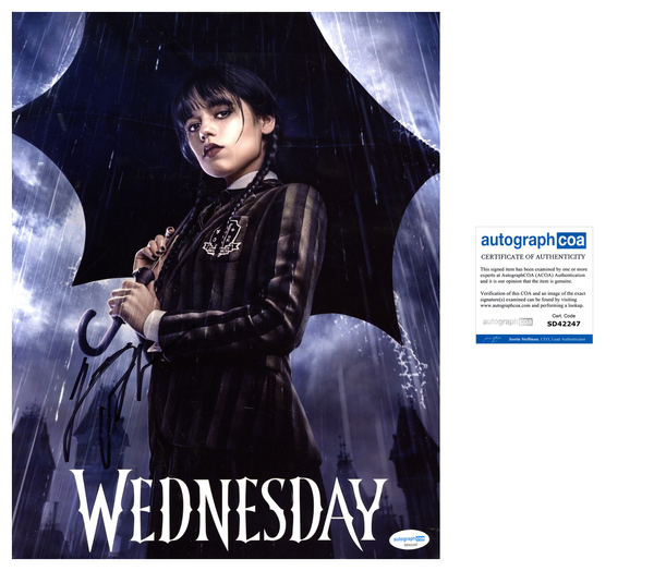 Jenna Ortega Wednesday Signed Autograph 11x14 Photo ACOA