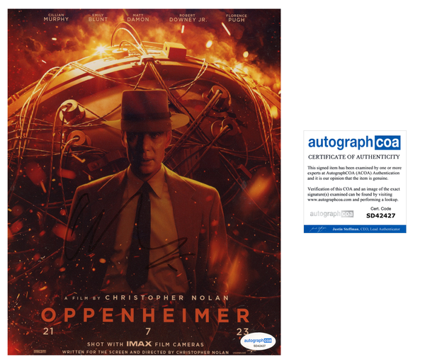 Cillian Murphy Oppenheimer Signed Autograph 8x10 Photo ACOA