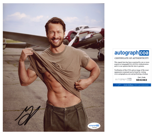 Glen Powell Top Gun Signed Autograph 8x10 Photo ACOA