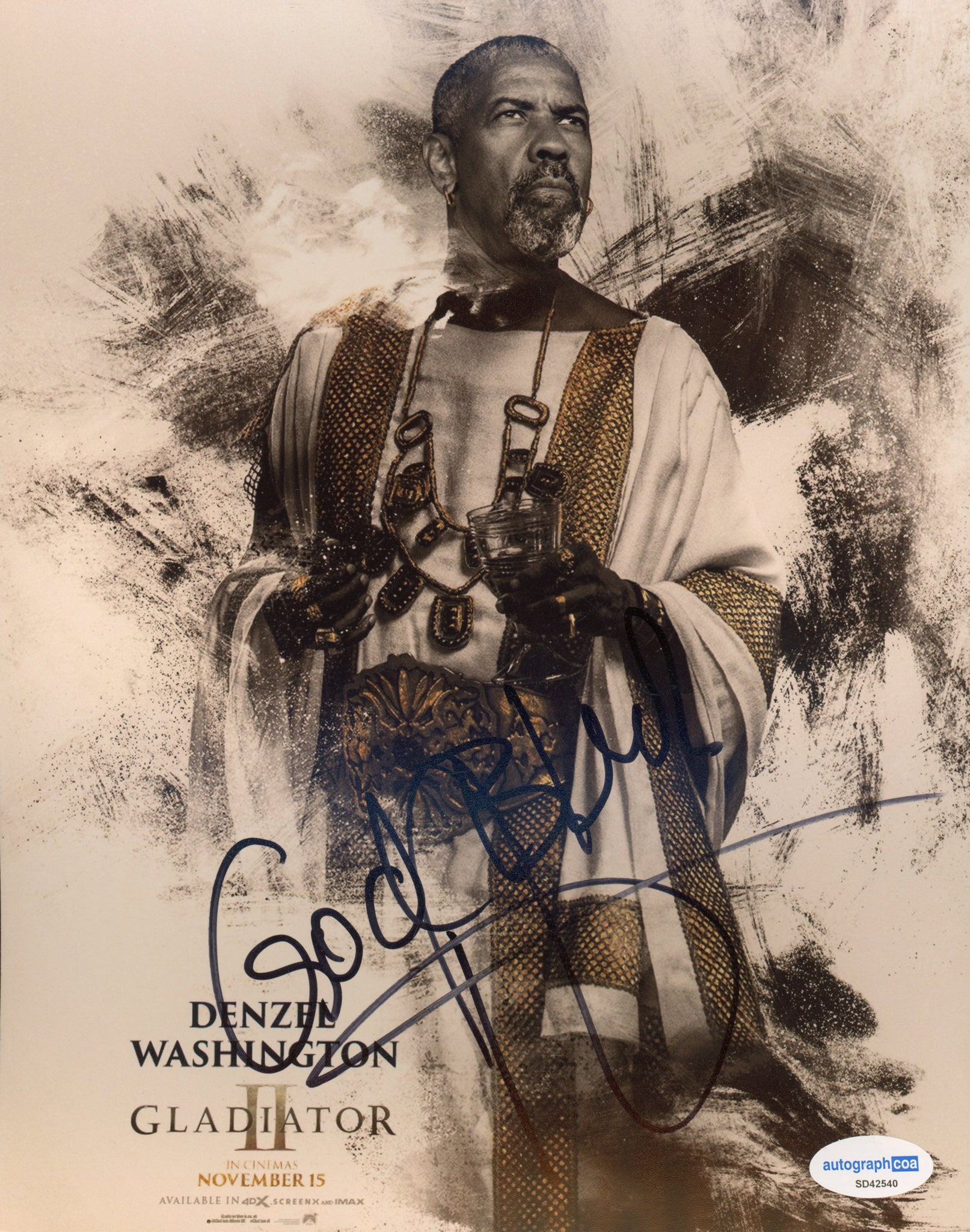 Denzel Washington Gladiator 2 Signed Autograph 8x10 Photo ACOA