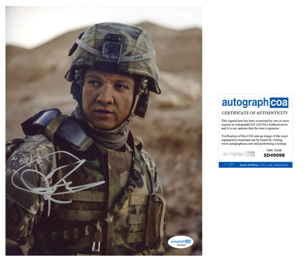 Jeremy Renner Hurt Locker Signed Autograph 8x10 Photo ACOA