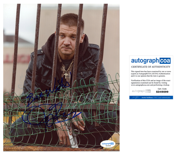 Jeremy Renner The Town Signed Autograph 8x10 Photo ACOA