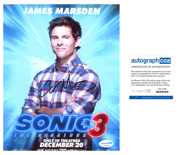 James Marsden Sonic Signed Autograph 8x10 Photo ACOA