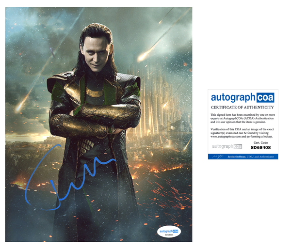 Tom Hiddleston Avengers Loki Signed Autograph 8x10 Photo ACOA