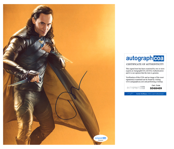 Tom Hiddleston Avengers Loki Signed Autograph 8x10 Photo ACOA