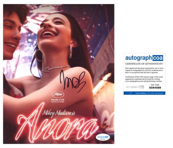 Mikey Madison Anora Signed Autograph 8x10 Photo ACOA