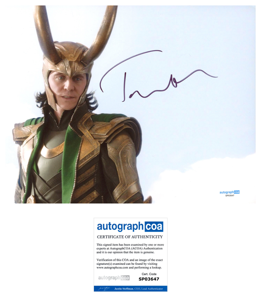 Tom Hiddleston Avengers Loki Signed Autograph 8x10 Photo ACOA