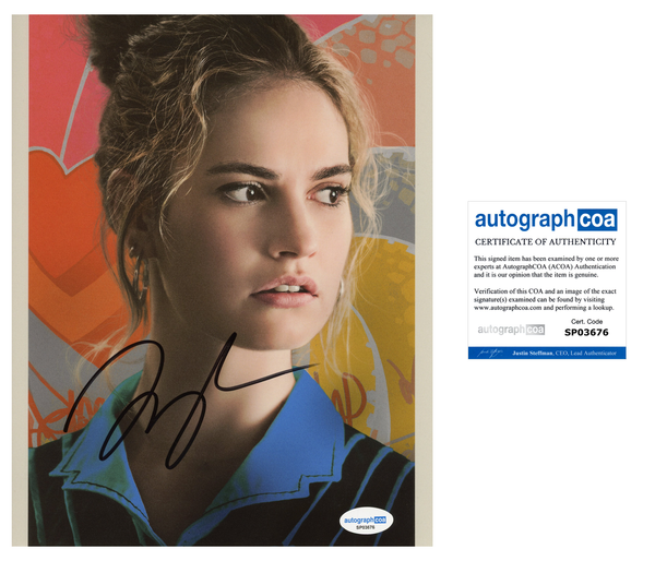 Lily James Baby Driver Signed Autograph 8x10 Photo ACOA