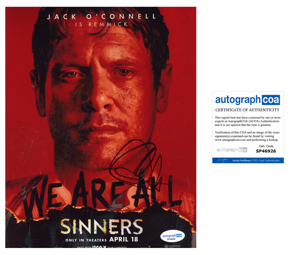 Jack O'Connell Sinners Signed Autograph 8x10 Photo ACOA