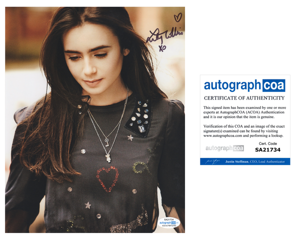 Lily Collins Sexy Signed Autograph 8x10 Photo ACOA #7 - Outlaw Hobbies Authentic Autographs