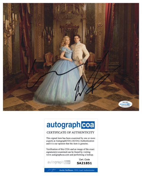 Richard Madden Lily James Cinderella Signed Autograph 8x10 Photo ACOA #3 - Outlaw Hobbies Authentic Autographs