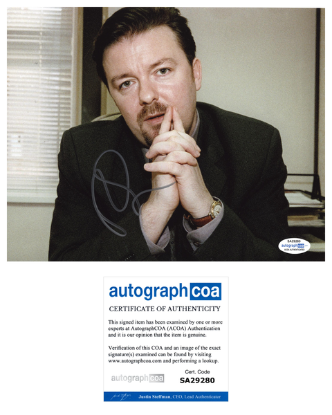 Ricky Gervais The Office Signed Autograph 8x10 Photo ACOA - Outlaw Hobbies Authentic Autographs