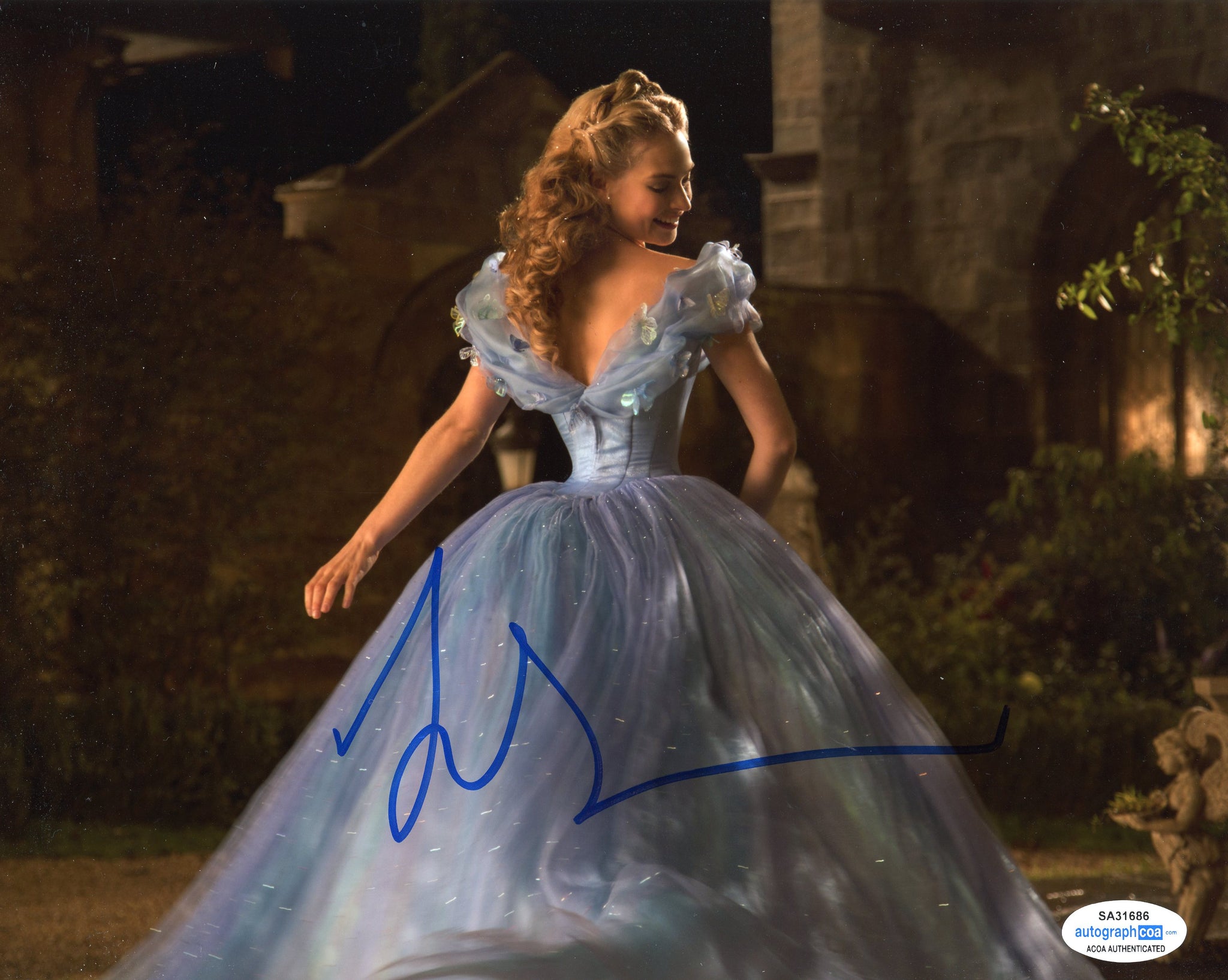 Lily James Cinderella Signed Autograph 8x10 Photo ACOA #8 - Outlaw Hobbies Authentic Autographs