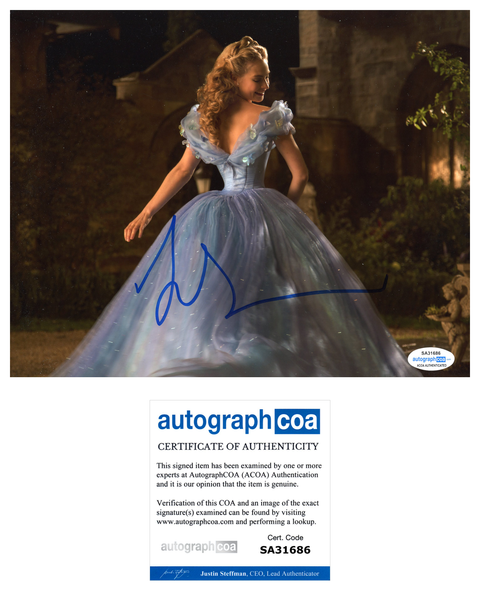 Lily James Cinderella Signed Autograph 8x10 Photo ACOA #8 - Outlaw Hobbies Authentic Autographs