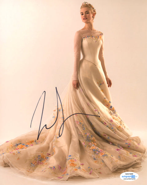 Lily James Cinderella Signed Autograph 8x10 Photo ACOA #11 - Outlaw Hobbies Authentic Autographs