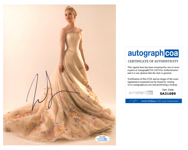 Lily James Cinderella Signed Autograph 8x10 Photo ACOA #11 - Outlaw Hobbies Authentic Autographs