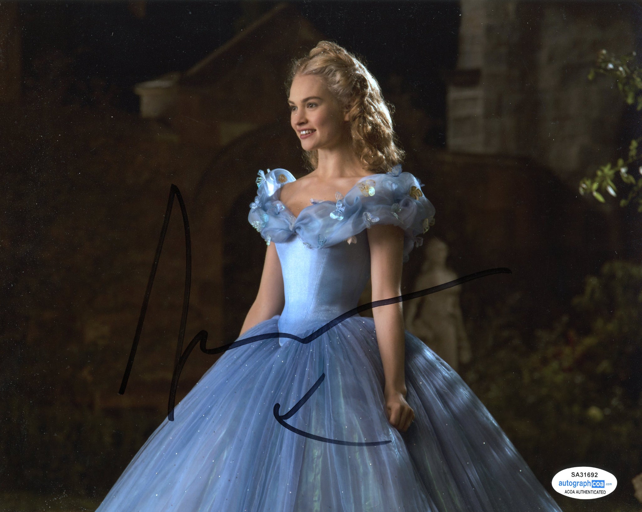 Lily James Cinderella Signed Autograph 8x10 Photo ACOA #14