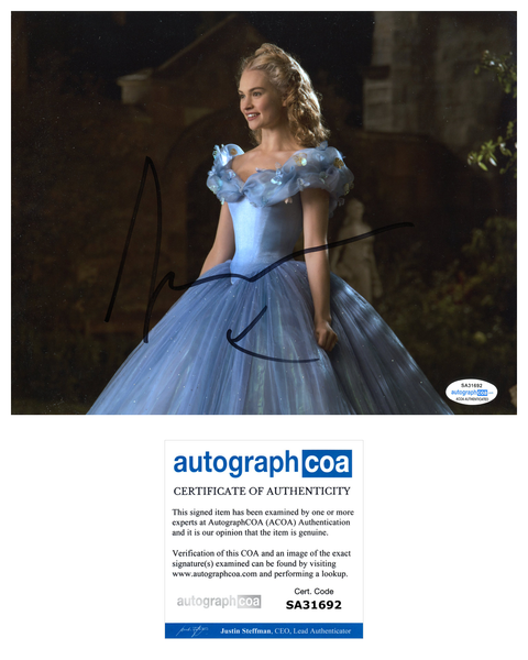 Lily James Cinderella Signed Autograph 8x10 Photo ACOA #14 - Outlaw Hobbies Authentic Autographs