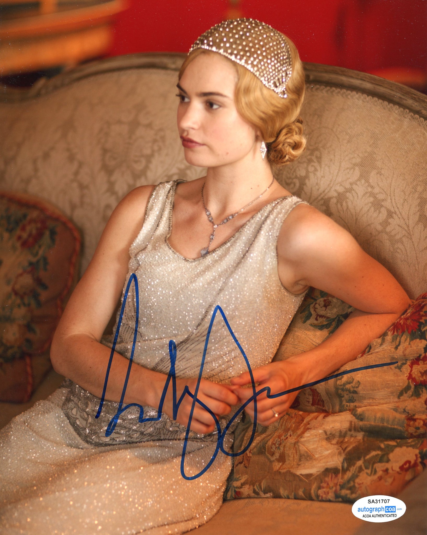 Lily James Downton Abbey Signed Autograph 8x10 Photo ACOA #28 - Outlaw Hobbies Authentic Autographs