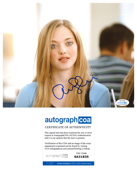 Amanda Seyfried Mean Girls Signed Autograph 8x10 Photo ACOA #11 - Outlaw Hobbies Authentic Autographs