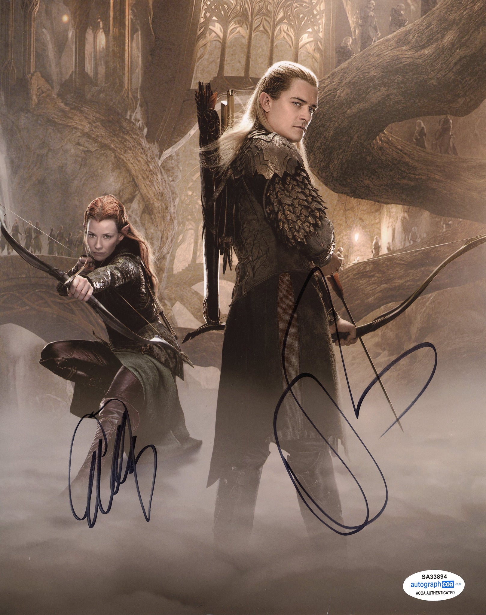 Evangeline Lilly & Orlando Bloom The Hobbit Signed Autograph 8x10 Photo ACOA - Outlaw Hobbies Authentic Autographs
