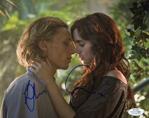Lily Collins Jamie Campbell Bower Mortal Instruments SIgned Autograph 8x10 Photo ACOA - Outlaw Hobbies Authentic Autographs