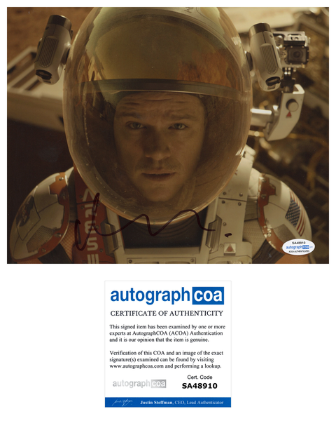 Matt Damon The Martian Signed Autograph 8x10 Photo ACOA