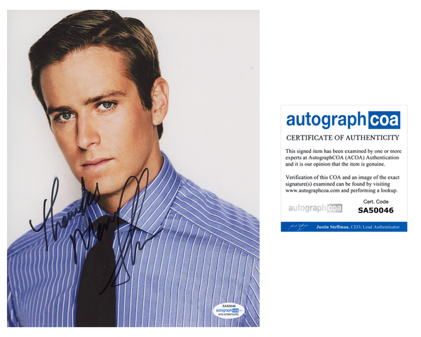Armie Hammer Call Me By Your Name Signed Autograph 8x10 Photo ACOA