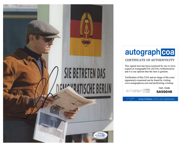 Armie Hammer Man from Uncle Signed Autograph 8x10 Photo ACOA
